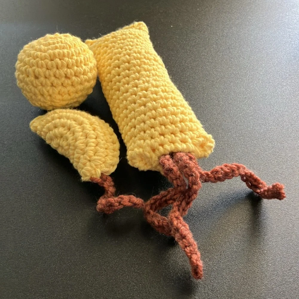 Handmade Cat Toys Yellow Yarn Crochet Pet Kitty Three Piece Gift Set NWOT